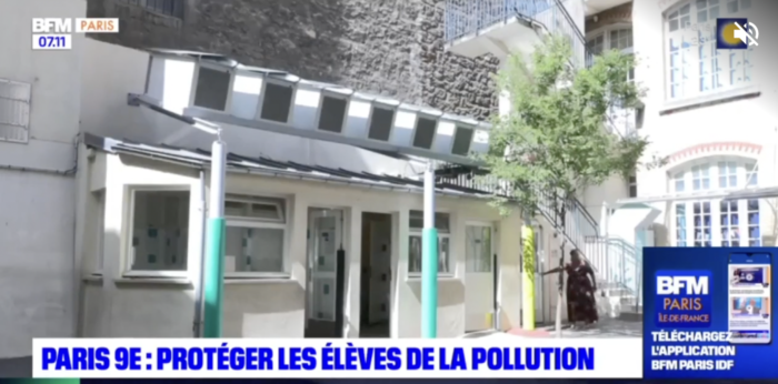 Des purificateurs d'air géants captent les particules fines dans une cour d'école  à Paris - France Bleu